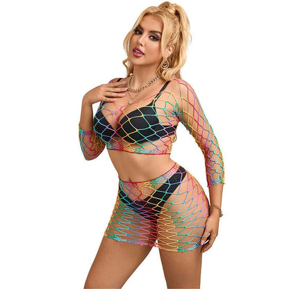 SUBBLIME - 952440 2 - PIECE FISHNET SET LONG SLEEVE RAINBOW ONE SIZE - Kink&Play