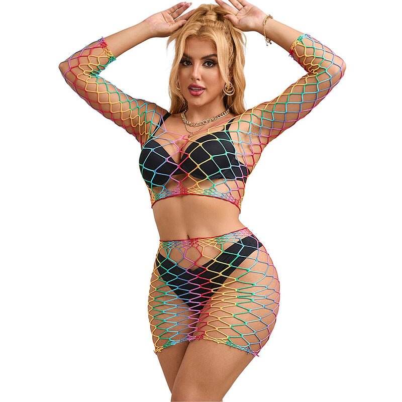 SUBBLIME - 952440 2 - PIECE FISHNET SET LONG SLEEVE RAINBOW ONE SIZE - Kink&Play