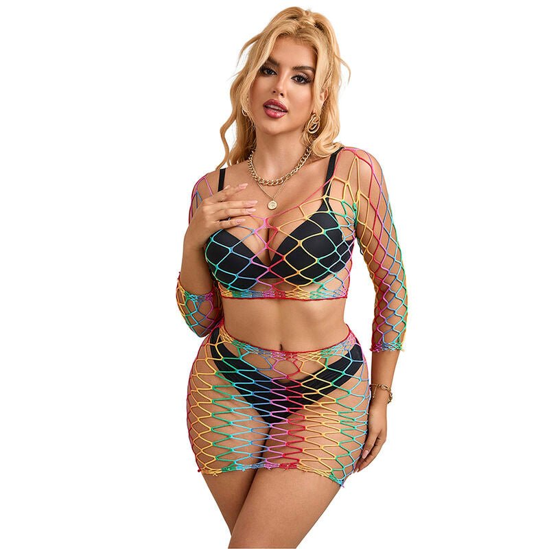 SUBBLIME - 952440 2 - PIECE FISHNET SET LONG SLEEVE RAINBOW ONE SIZE - Kink&Play