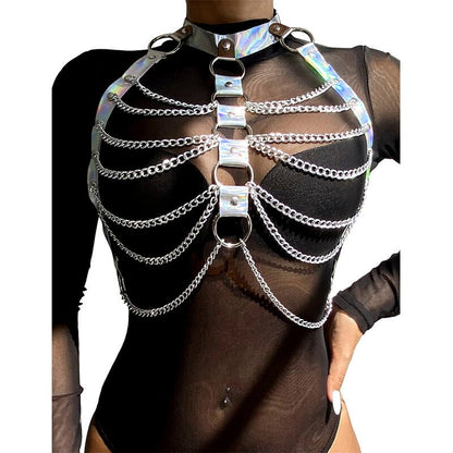 SUBBLIME - 953737 CHEST HARNESS WITH RINGS AND CHAINS SILVER ONE SIZE - Kink&Play