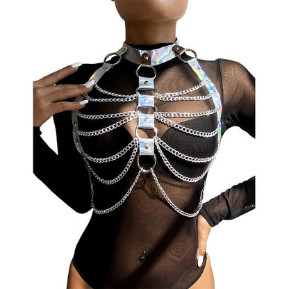 SUBBLIME - 953737 CHEST HARNESS WITH RINGS AND CHAINS SILVER ONE SIZE - Kink&Play