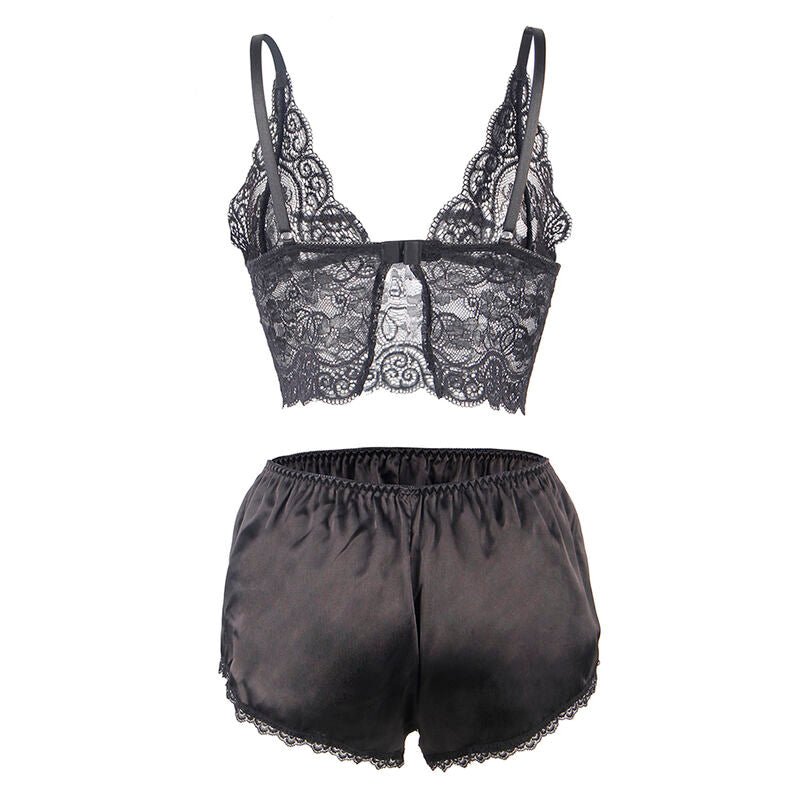 SUBBLIME - 953928 SILK AND LACE NIGHTGOWN + PANTIES BLACK L/XL - Kink&Play