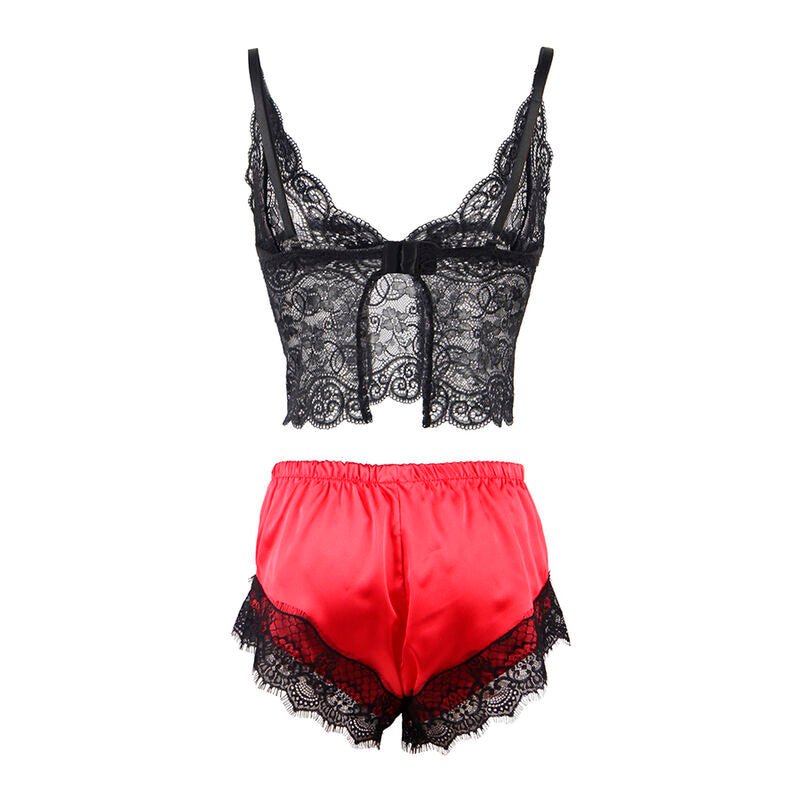 SUBBLIME - 953966 CASUAL SILK NIGHTGOWN + LACE PANTS BLACK/RED L/XL - Kink&Play