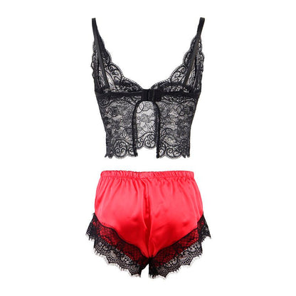 SUBBLIME - 953966 CASUAL SILK NIGHTGOWN + LACE PANTS BLACK/RED L/XL - Kink&Play