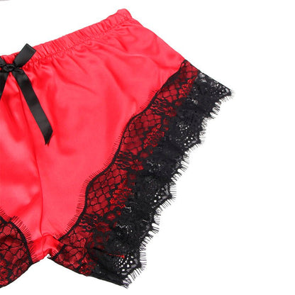 SUBBLIME - 953966 CASUAL SILK NIGHTGOWN + LACE PANTS BLACK/RED L/XL - Kink&Play