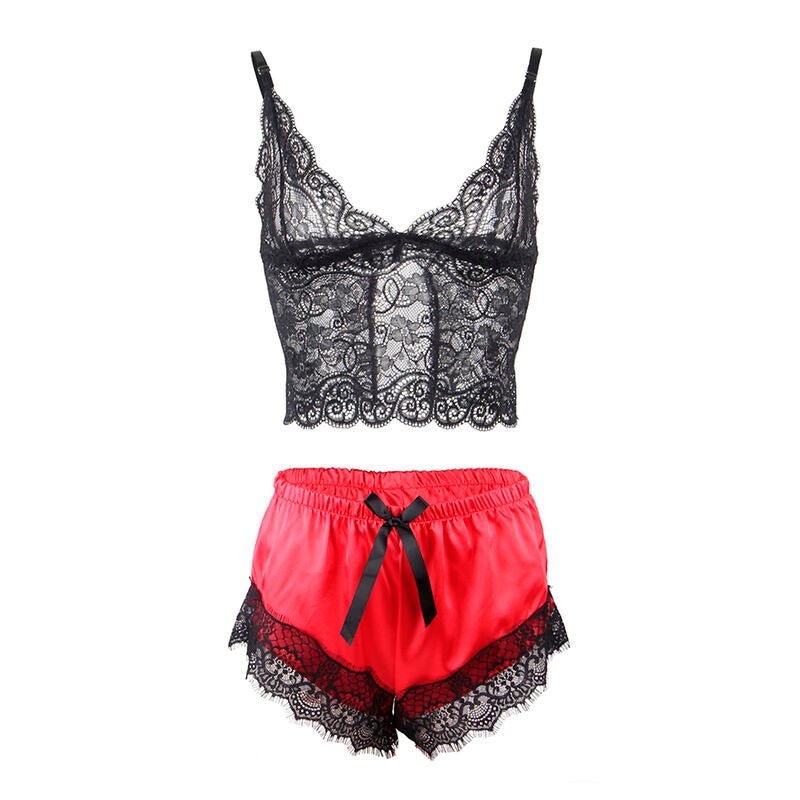 SUBBLIME - 953966 CASUAL SILK NIGHTGOWN + LACE PANTS BLACK/RED L/XL - Kink&Play