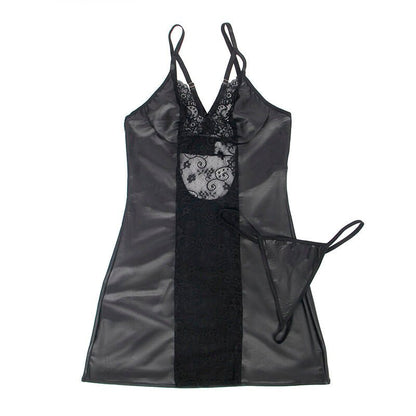 SUBBLIME - 954161 DRESS + THONG LEATHER BLACK S/M - Kink&Play