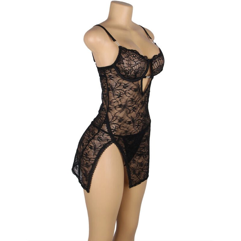 SUBBLIME - 954185 LACE BABYDOLL WITH ADJUSTABLE STRAPS BLACK S/M - Kink&Play