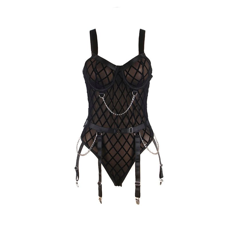 SUBBLIME - 954260 BODY WITH CHAINS + GARTER BELT BLACK S/M - Kink&Play