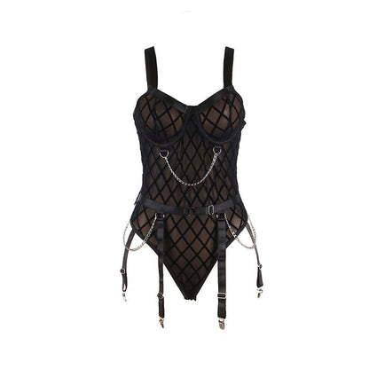 SUBBLIME - 954260 BODY WITH CHAINS + GARTER BELT BLACK S/M - Kink&Play