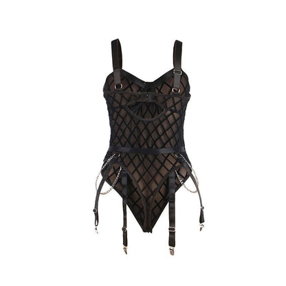SUBBLIME - 954260 BODY WITH CHAINS + GARTER BELT BLACK S/M - Kink&Play