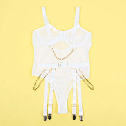 SUBBLIME - 954284 BODY WITH CHAINS + GARTER BELT WHITE S/M - Kink&Play