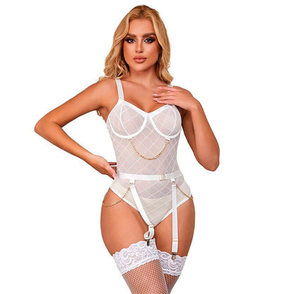 SUBBLIME - 954291 BODY WITH CHAINS + GARTER BELT WHITE L/XL - Kink&Play