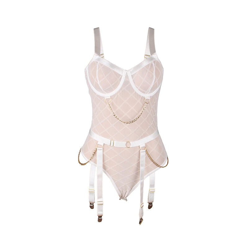 SUBBLIME - 954291 BODY WITH CHAINS + GARTER BELT WHITE L/XL - Kink&Play