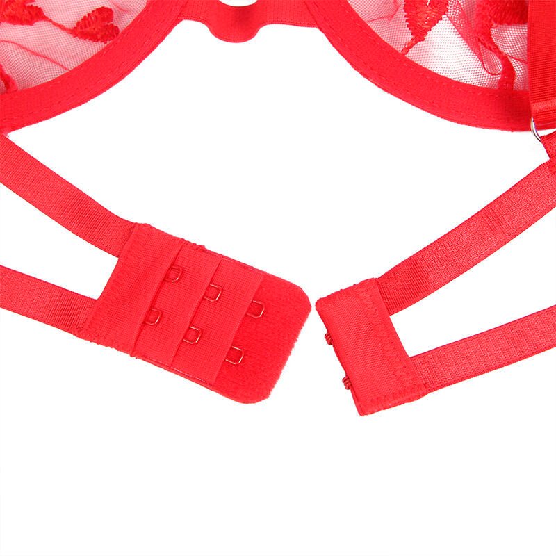 SUBBLIME - 954338 HEART PRINT BRA + THONG + GARTER BELT RED L/XL - Kink&Play