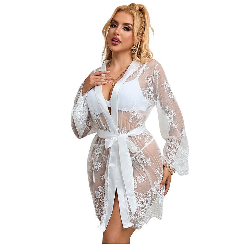 SUBBLIME - 954369 LONG SLEEVE NIGHTGOWN WITH FLORAL DESIGN WHITE S/M - Kink&Play
