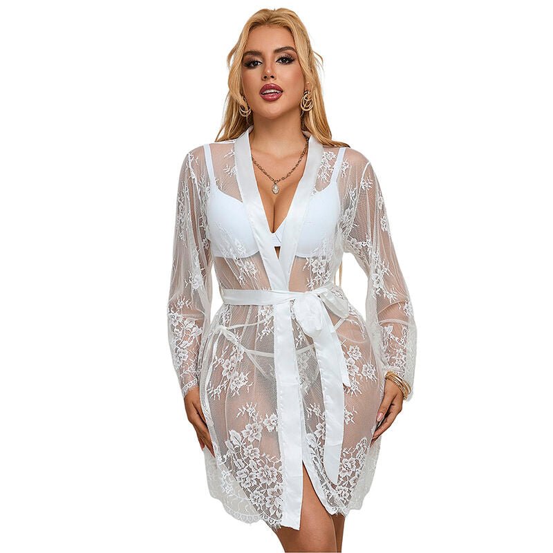 SUBBLIME - 954369 LONG SLEEVE NIGHTGOWN WITH FLORAL DESIGN WHITE S/M - Kink&Play