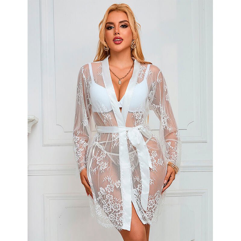 SUBBLIME - 954376 LONG SLEEVE NIGHTGOWN WITH FLORAL DESIGN WHITE L/XL - Kink&Play