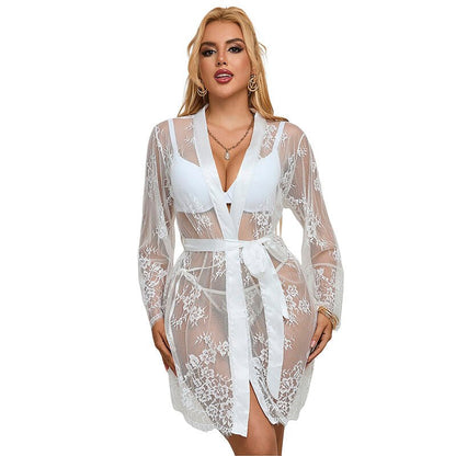 SUBBLIME - 954376 LONG SLEEVE NIGHTGOWN WITH FLORAL DESIGN WHITE L/XL - Kink&Play