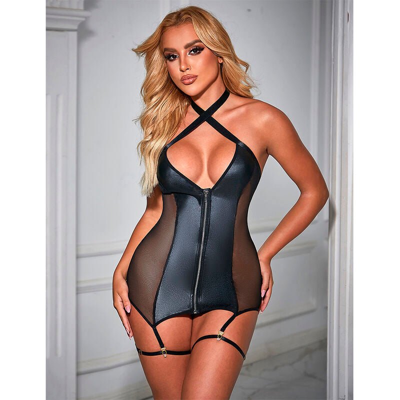 SUBBLIME - 954444 SEXY MESH DRESS LEATHER BLACK S/M - Kink&Play
