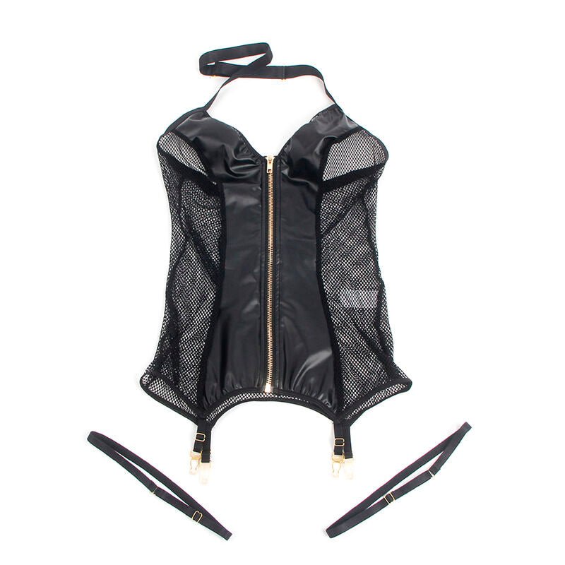 SUBBLIME - 954451 SEXY MESH DRESS LEATHER BLACK L/XL - Kink&Play