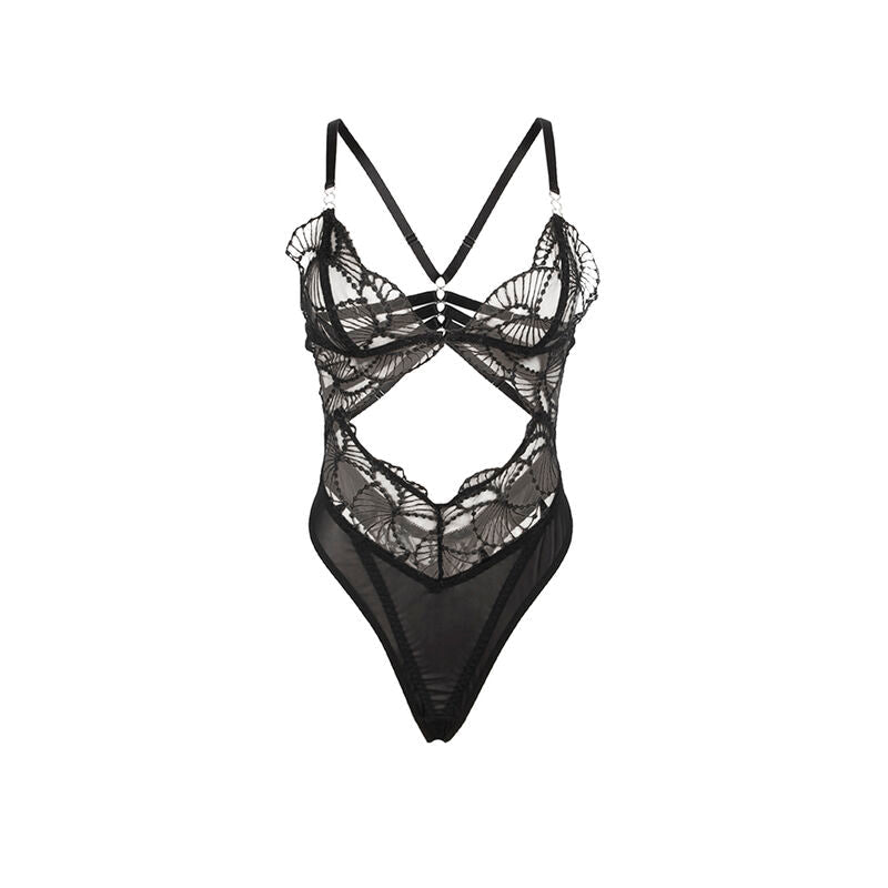 SUBBLIME - 955229 TRANSPARENT BODYSUIT WITH HOLLOW LACE BLACK L/XL - Kink&Play