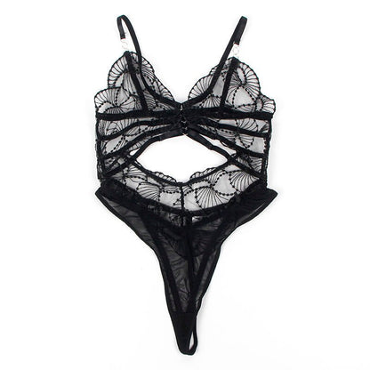 SUBBLIME - 955229 TRANSPARENT BODYSUIT WITH HOLLOW LACE BLACK L/XL - Kink&Play