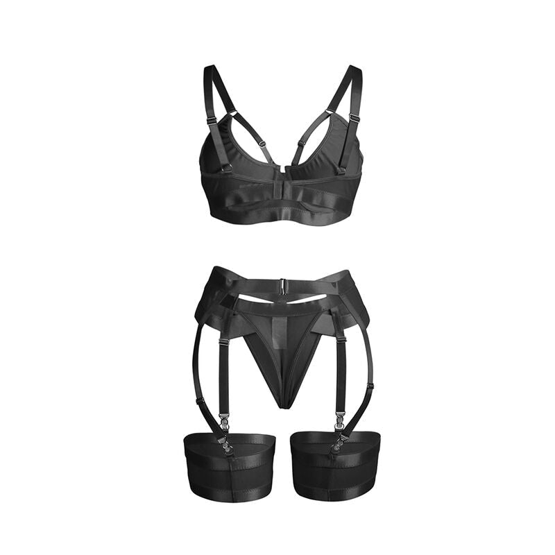 SUBBLIME - 955236 BLACK BONDAGE BRA WITH GARTER SET S/M - Kink&Play