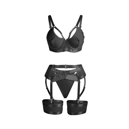 SUBBLIME - 955236 BLACK BONDAGE BRA WITH GARTER SET S/M - Kink&Play