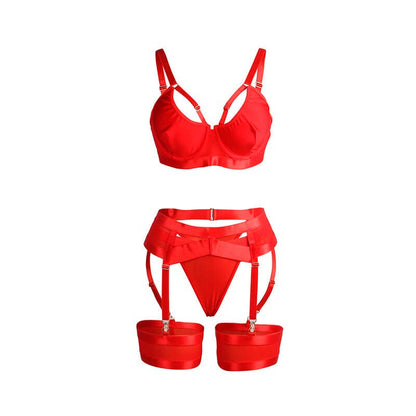 SUBBLIME - 955250 RED BONDAGE BRA WITH GARTER SET S/M - Kink&Play