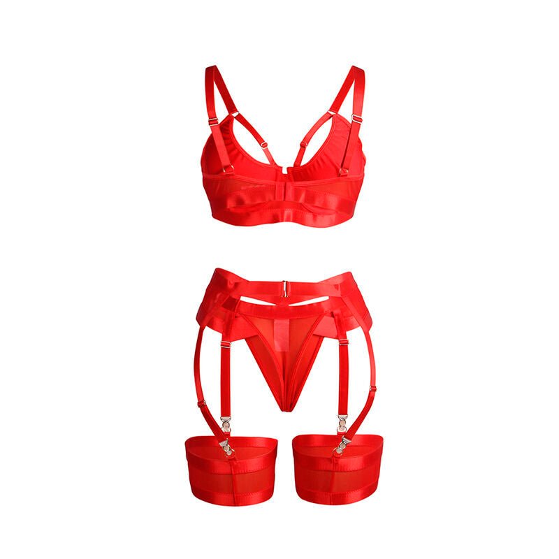 SUBBLIME - 955267 RED BONDAGE BRA WITH GARTER SET L/XL - Kink&Play