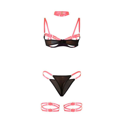 SUBBLIME - 955304 BRA SET WITH NECKLACE AND LEG DETAILS FLUORESCENT PINK L/XL - Kink&Play