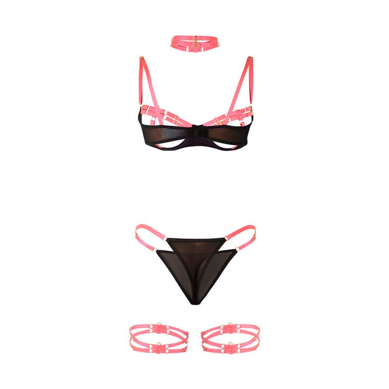 SUBBLIME - 955304 BRA SET WITH NECKLACE AND LEG DETAILS FLUORESCENT PINK L/XL - Kink&Play