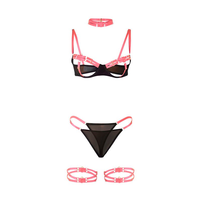 SUBBLIME - 955304 BRA SET WITH NECKLACE AND LEG DETAILS FLUORESCENT PINK L/XL - Kink&Play