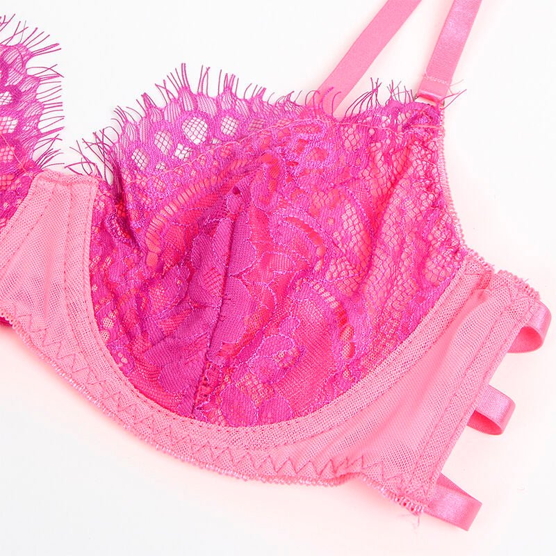 SUBBLIME - 955366 BRA SET WITH LACE AND GARTER LINES PINK AND PURPLE L/XL - Kink&Play