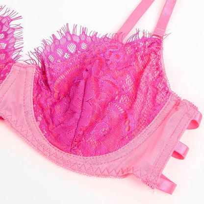 SUBBLIME - 955366 BRA SET WITH LACE AND GARTER LINES PINK AND PURPLE L/XL - Kink&Play