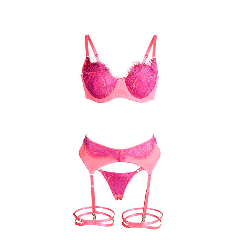 SUBBLIME - 955366 BRA SET WITH LACE AND GARTER LINES PINK AND PURPLE L/XL - Kink&Play