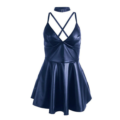 SUBBLIME - 955410 DRESS WITH BLUE LEATHER STRAPS S/M - Kink&Play