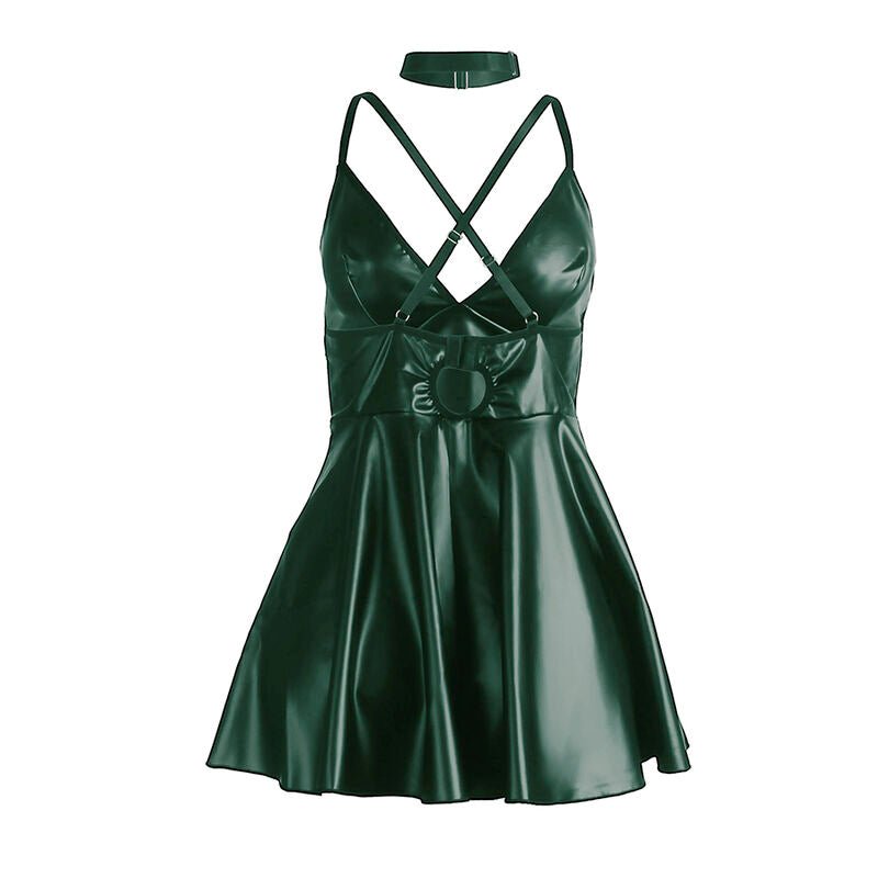 SUBBLIME - 955434 DRESS WITH GREEN LEATHER STRAPS S/M - Kink&Play