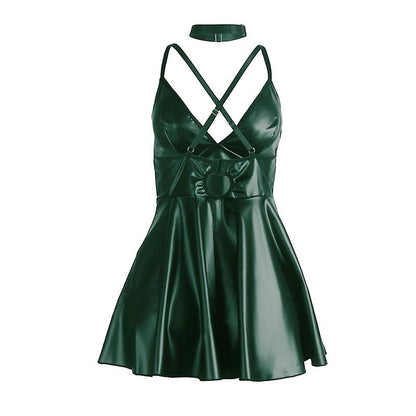 SUBBLIME - 955434 DRESS WITH GREEN LEATHER STRAPS S/M - Kink&Play