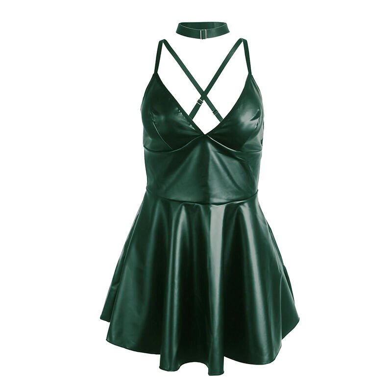 SUBBLIME - 955434 DRESS WITH GREEN LEATHER STRAPS S/M - Kink&Play