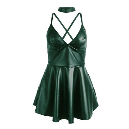 SUBBLIME - 955441 DRESS WITH GREEN LEATHER STRAPS L/XL - Kink&Play