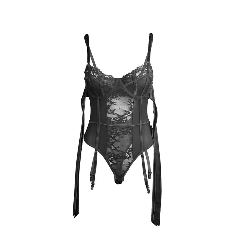 SUBBLIME - 955496 LACE BODYSUIT WITH BOWS AND GARTERS BLACK S/M - Kink&Play