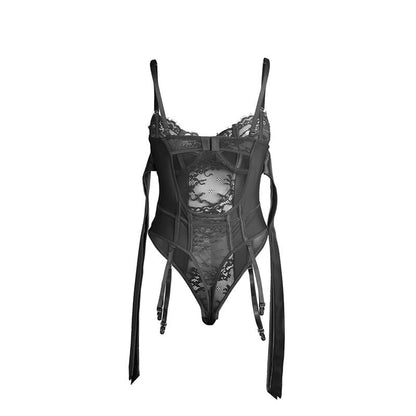SUBBLIME - 955502 LACE BODYSUIT WITH BOWS AND GARTERS BLACK L/XL - Kink&Play