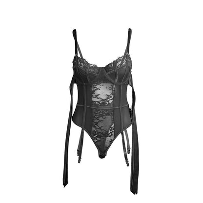 SUBBLIME - 955502 LACE BODYSUIT WITH BOWS AND GARTERS BLACK L/XL - Kink&Play