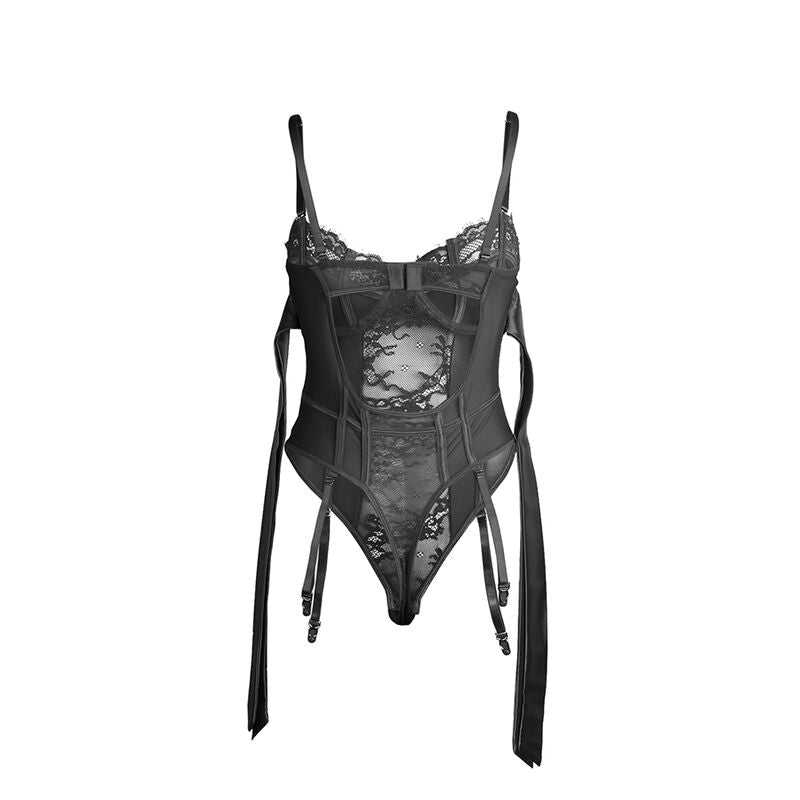 SUBBLIME - 955502 LACE BODYSUIT WITH BOWS AND GARTERS BLACK L/XL - Kink&Play