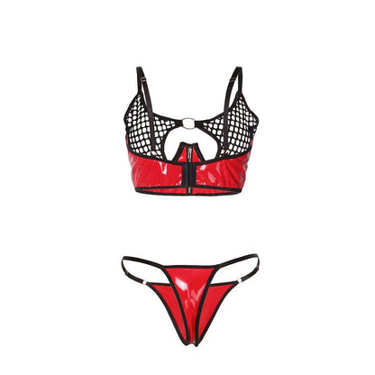 SUBBLIME - 955540 RED PATENT LEATHER MESH ZIPPER BRA SET L/XL - Kink&Play