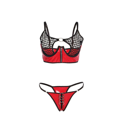 SUBBLIME - 955540 RED PATENT LEATHER MESH ZIPPER BRA SET L/XL - Kink&Play