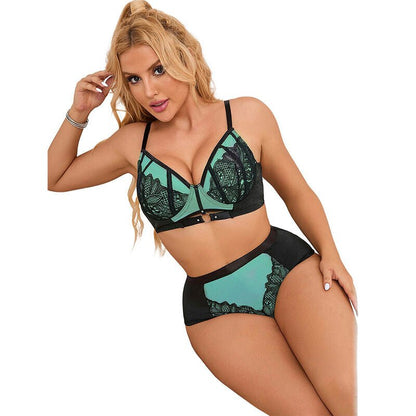 SUBBLIME - 955557 GREEN PATENT LEATHER MESH ZIPPER BRA SET S/M - Kink&Play