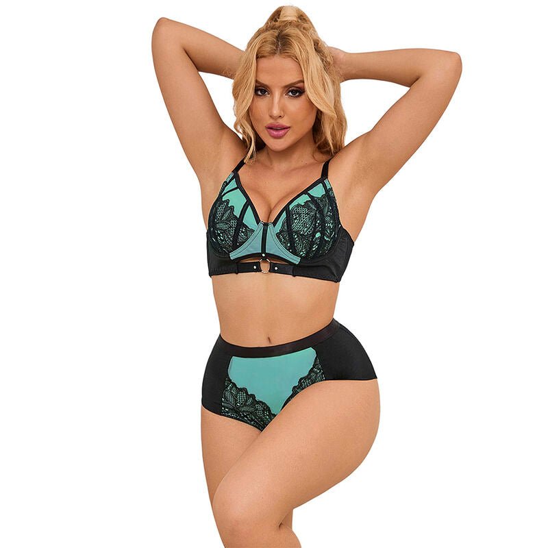 SUBBLIME - 955557 GREEN PATENT LEATHER MESH ZIPPER BRA SET S/M - Kink&Play